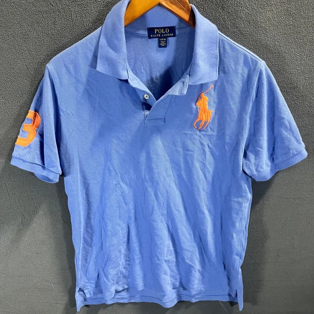 Polo Ralph Lauren Boys Blue Big Pony Short Sleeve Polo Shirt Size L 14-16 Orange